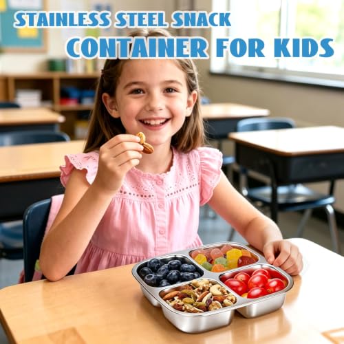 Stainless Steel Bento Lunch Box for Kids, 20oz, 4 Compartments - Lightweight & Dishwasher Safe