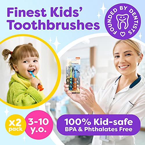 Trueocity Kids Toothbrush Set - Soft Bristles & Suction Cup - 2 Pack