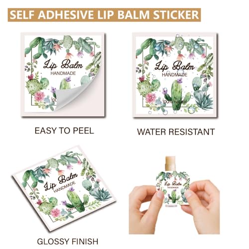 CRASPIRE Cactus Themed Lip Balm Stickers - 80 Waterproof Labels for Tubes, Model Cactus-043