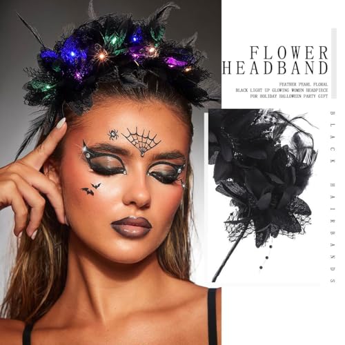 LED Light Up Flower Headband for Women - Black Free Size