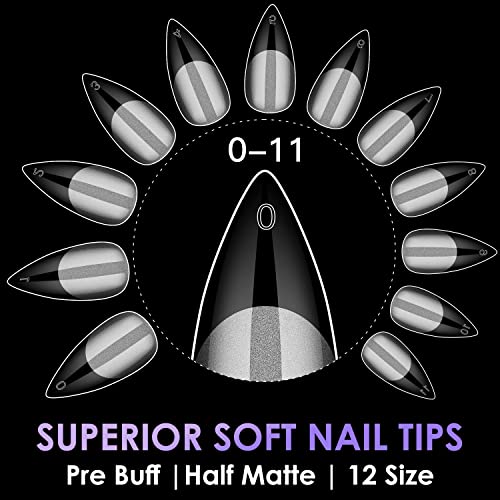 Medium Stiletto Gel Nail Tips - 120 PCS Full Cover Matte