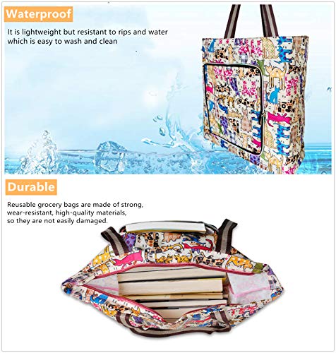 Couragejoy Foldable Waterproof Reusable Grocery Bags - Heavy Duty Tote