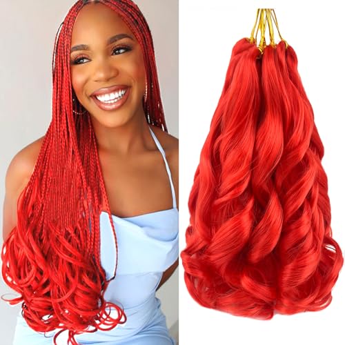 Paraglame 12 Inch Red French Curl Braiding Hair, 8 Packs Synthetic Wavy