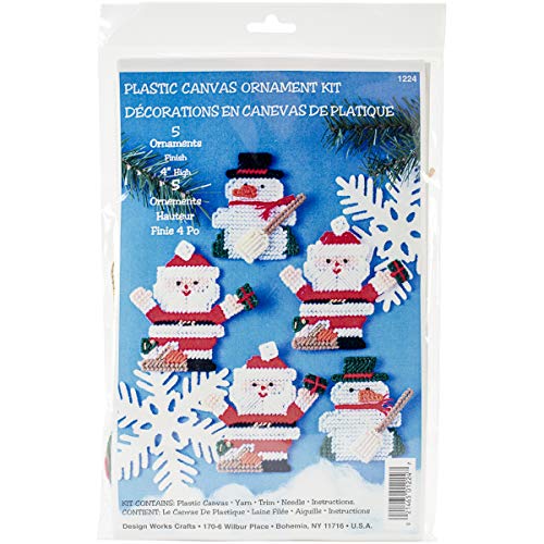 Santa and Snowman Plastic Canvas Ornament Kit - 5 Count
