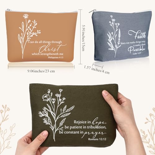 10 Pcs Bible Verse Cosmetic Bags - Inspirational Religious Canvas Pouches