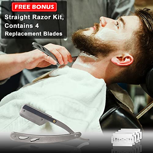 Straight Razor Shaving Kit for Men - 2 Packs Shaving Soap, Straight Edge Razor, Shaving Cream, Brush & Bowl - Unique Gifts Set for Men, Him, Dad - Stocking Stuffers,Father¡¯s Day (Sweat Orange£©