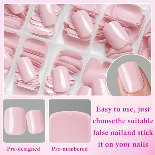 LuckForever Light Pink Short Square Press-On Nails 240pc Fake Nails for Manicure