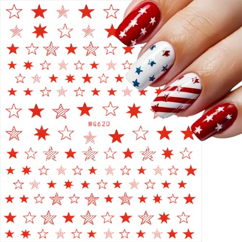 12 Sheets Independence Day Star Nail Stickers - Red, White, Blue