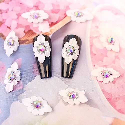Kit2: 10 Pcs White 3D Simulation Flower Nail Charms – Acrylic Nail Art
