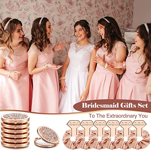 Chunful Bridesmaid Gift Set - 6 Rose Gold Mirrors & Scrunchies