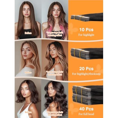 DOORES Tape in Hair Extensions Human Hair, Jet Black 20 Inch 50g 20pcs,Skin Weft Seamless Tape in Real Remy Straight Hair for Women