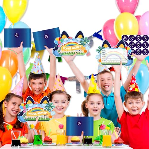 Blue Dog Birthday Invitations - 20 Cartoon Cards with Envelopes & Stickers
