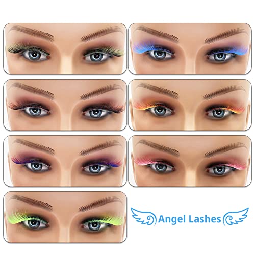 Outopen 7 Pairs Winged Effect Colored Lashes, Fluffy Wispy False Eyelashes