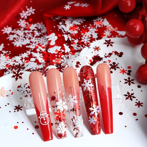 Tyuimhx Christmas Nail Art Glitter Sequins 3D Snowflake & Snowman Design - Red White, 9pcs