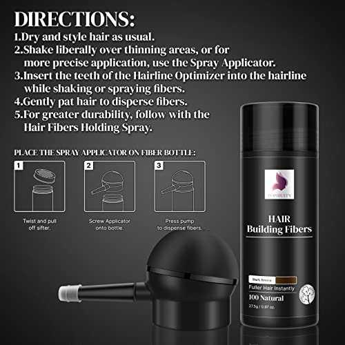 TOPIBUITY Hair Building Fibers Set - Dark Brown - 3-in-1 Thickening Kit
