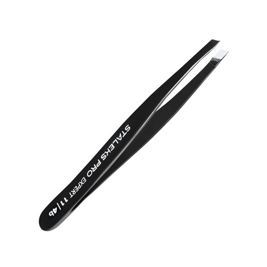 STALEKS PRO Expert 11 Type 4b Professional Eyebrow Tweezers (Black) – Narrow Beveled Stainless Steel for Fine, Thin Brows & Precise Hair Removal