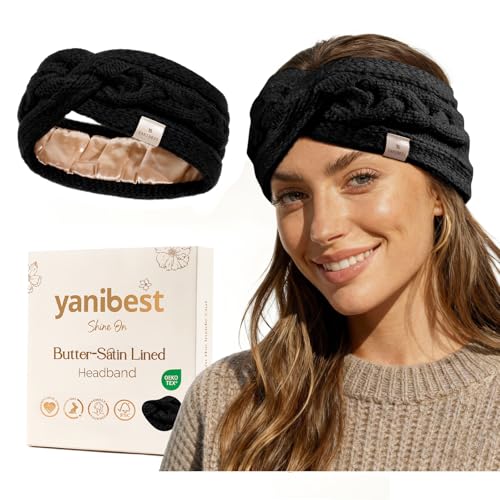 YANIBEST Black Soft Stretch Knot Headband with Satin Lining