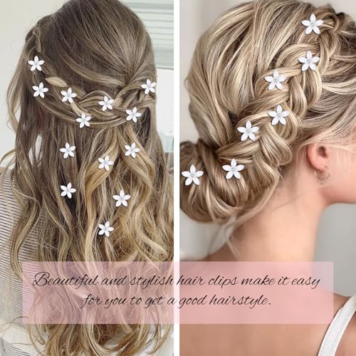YISSION 40Pcs Mini White Flower Hair Clips with Rhinestone Core – Bridal / Wedding Hair Accessories