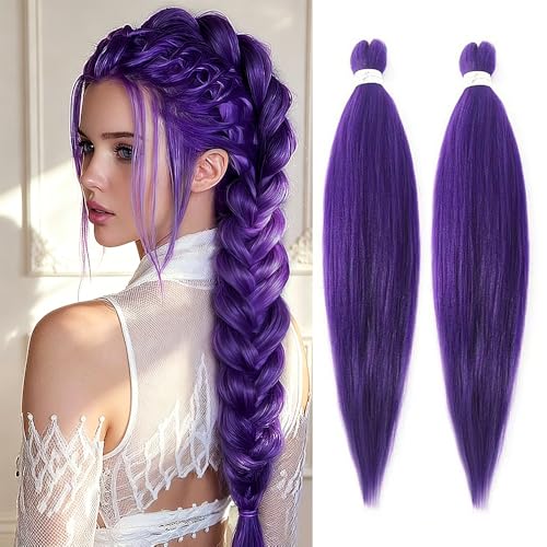 26-Inch Purple Pre-Stretched Braiding Hair Extensions - 2 Packs