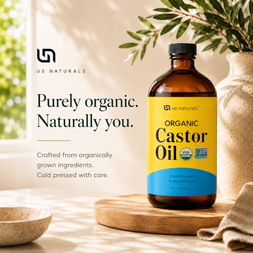 Us Naturals Organic Castor Oil 16 oz - Cold Pressed & Non-GMO