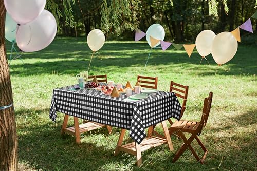 Disposable Black Check Plastic Tablecloths - 12 Pack, 54x108 inches