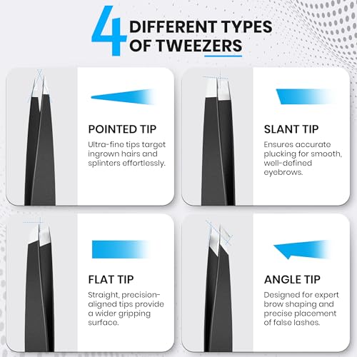 CHECO THE BARBER 4-Piece Stainless Steel Eyebrow Tweezer Set with Leather Case