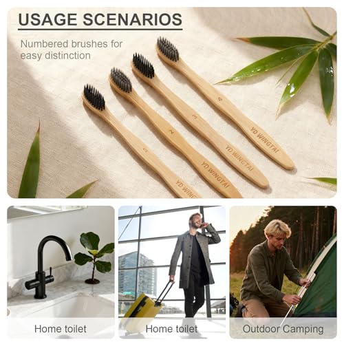 Bamboo Toothbrush Set of 12 - Natural Organic Charcoal Brushes