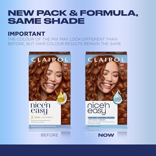 Clairol Nice'n Easy Permanent Hair Dye, 6R Light Auburn | 100% Gray Coverage | Long?Lasting, Natural?Looking Color & Shine | Pack of 1