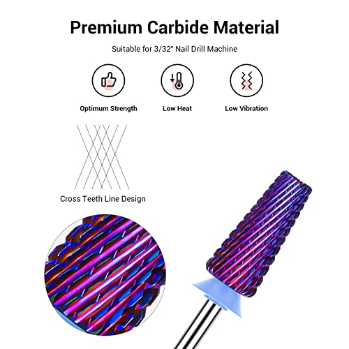 MelodySusie Medium 5-in-1 Nail Drill Bits - Purple Cross Cut
