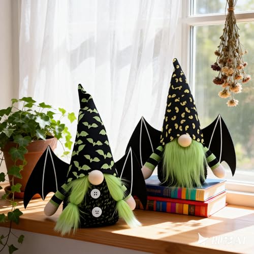 Green Bat Gnome Plush Decoration - Halloween Table Decor