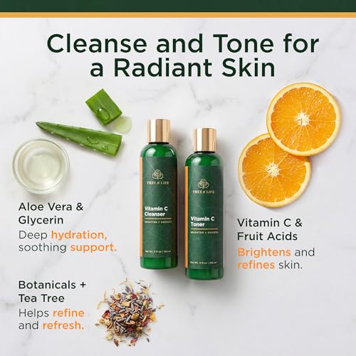 Tree of Life Vitamin C Facial Cleanser & Toner Set, 4 Fl Oz (Pack of 2)
