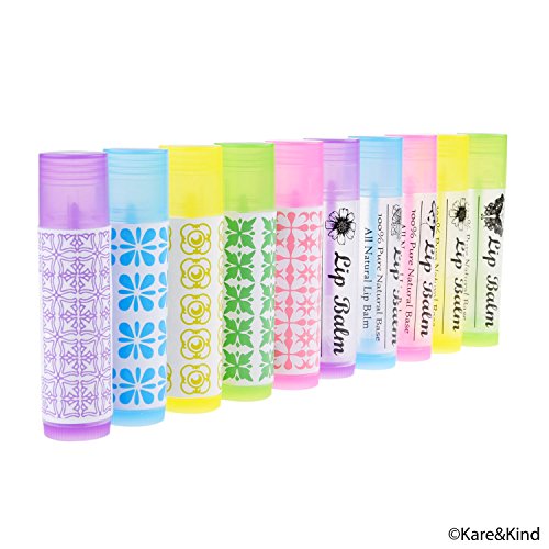 Kare & Kind DIY Lip Balm Tubes - 50-Pack Assorted Colors with Labels