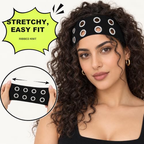 JENSVOIR Wide Black Grommet Headband for Women & Men – Eyelet Hair Band, Pack of 1