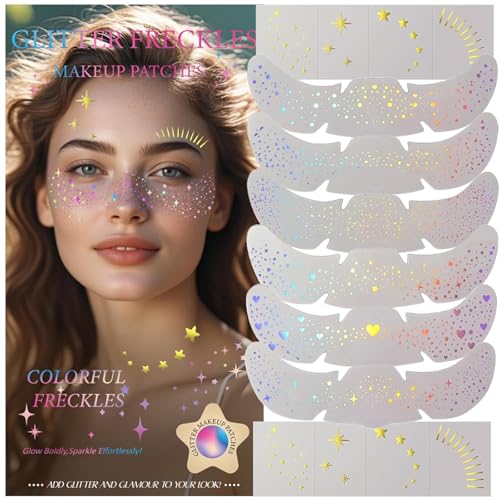 Hymik Holographic & Gold 14pcs Freckle & Glitter Tattoo Set – Waterproof Festival Makeup