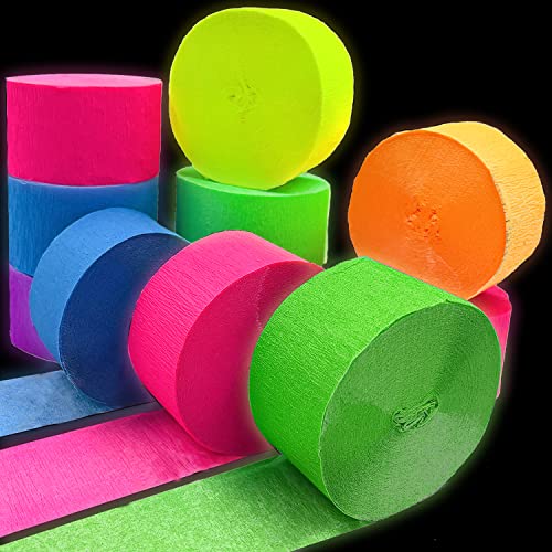 Glow in the Dark Neon Crepe Paper Streamers - 600 Feet Party Decorations