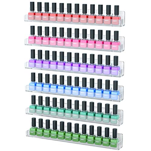 NIUBEE 15 Inch Wall Mounted Nail Polish Organizer - 6 Clear Shelves Pack