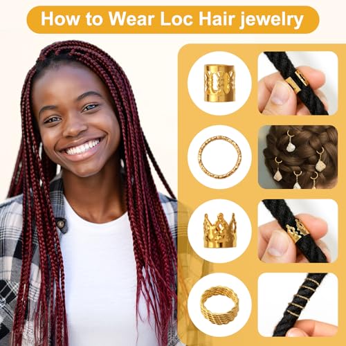 220Pcs Gold Hair Jewelry for Dreadlocks & Braids - CPOXITI