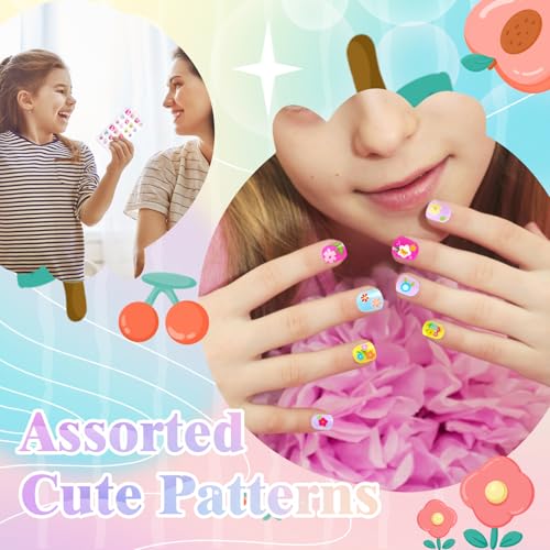 CUXFLS Style 6 Kids Press-On Nails Set - 120 Colorful Glitter Fake Nail Tips with Pre-Glue for Children