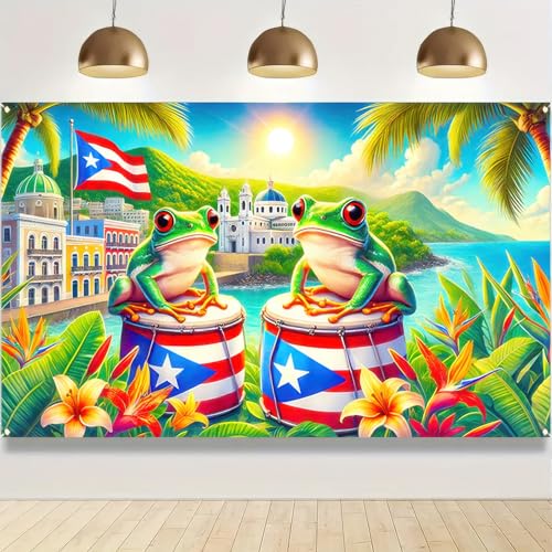 Puerto Rico Coqui Frog Flag Banner 71x43 in | Tropical Island Decor