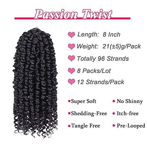 Leeven 8 Inch Pre-twisted Passion Twist Crochet Hair 1B# (Pack of 8)