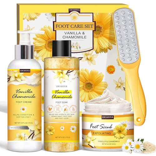 LUCOTIYA 4-Piece Vanilla Chamomile Pedicure Foot Care Set for Cracked Heels