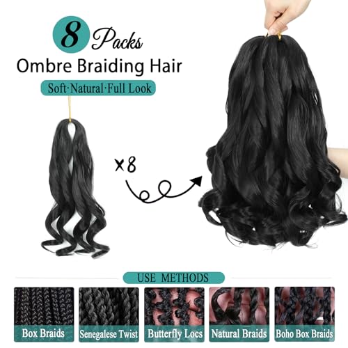 French Curl Braiding Hair Extensions 8 Packs - 14 Inch 1B Loose Wave