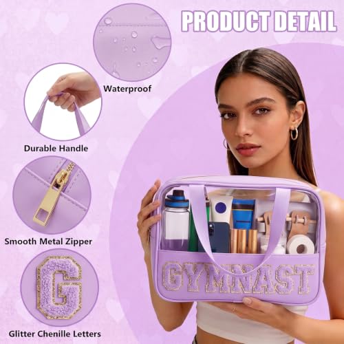 Purple Gymnast Makeup Bag - Glitter Chenille Cosmetic Pouch