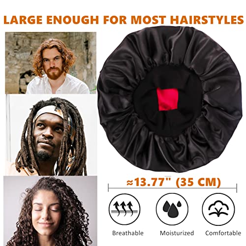 Himoswis Satin Sleep Bonnet for Men & Women Black/Burgundy - Reversible Hair Cap