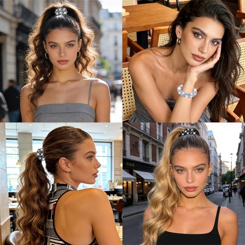 Dizila Multicolor Sparkly Rhinestone Bead Crystal Hair Ties Ponytail Holders Set