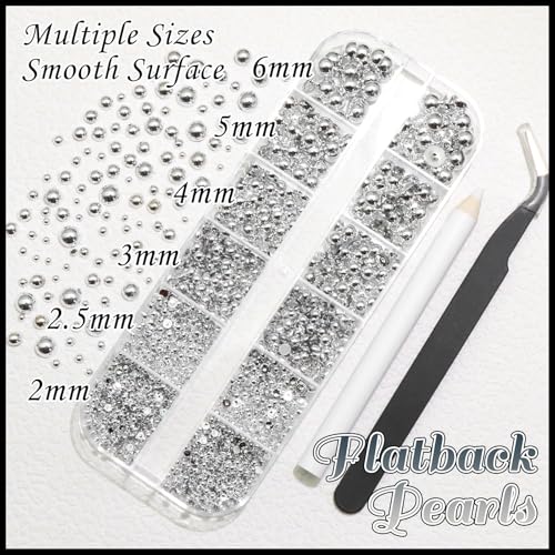 BELICEY 2 Boxes 3D Nail Charms & Silver Pearls Assorted Kit – Stars, Cross, Planet, Saturn Charms