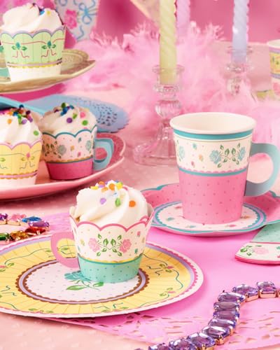 24pc Tea Cupcake Wrappers Set - Floral Gold Foil Kids Party Decor