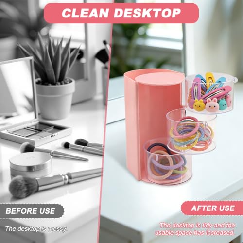 Pink Rotating Hair Accessories Organizer with Brush Holder, 3-Tier Storage