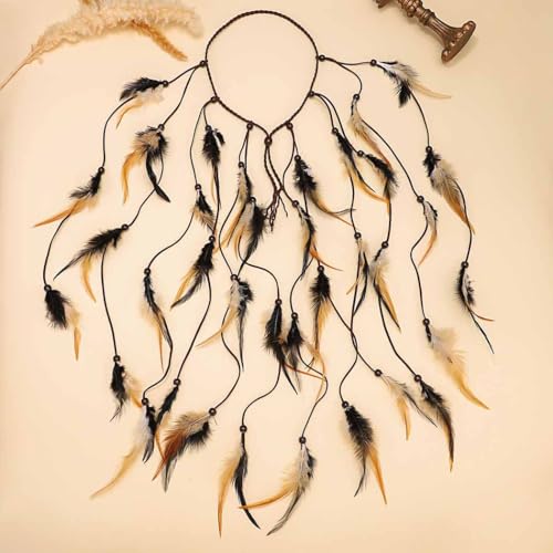 GORTIN Boho Feather Headband for Women - Hippie Indian Costume Hair Accessory
