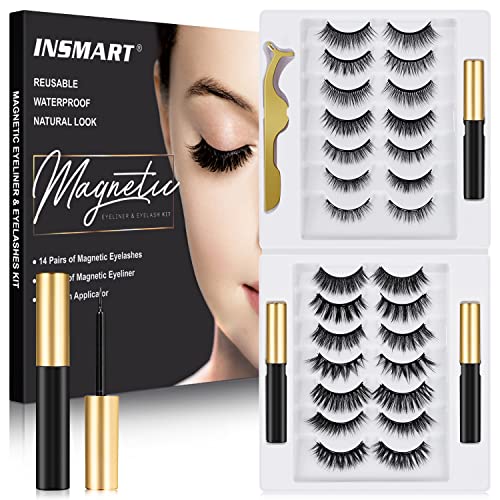 14 Pairs Magnetic Eyelashes Kit with Eyeliner & Tweezers